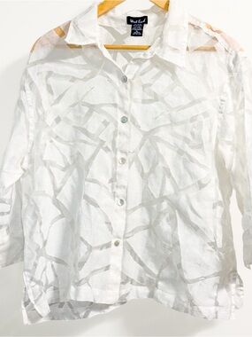 West End White Sheer Linen Blend Button Down Shirt XL Minimalist
